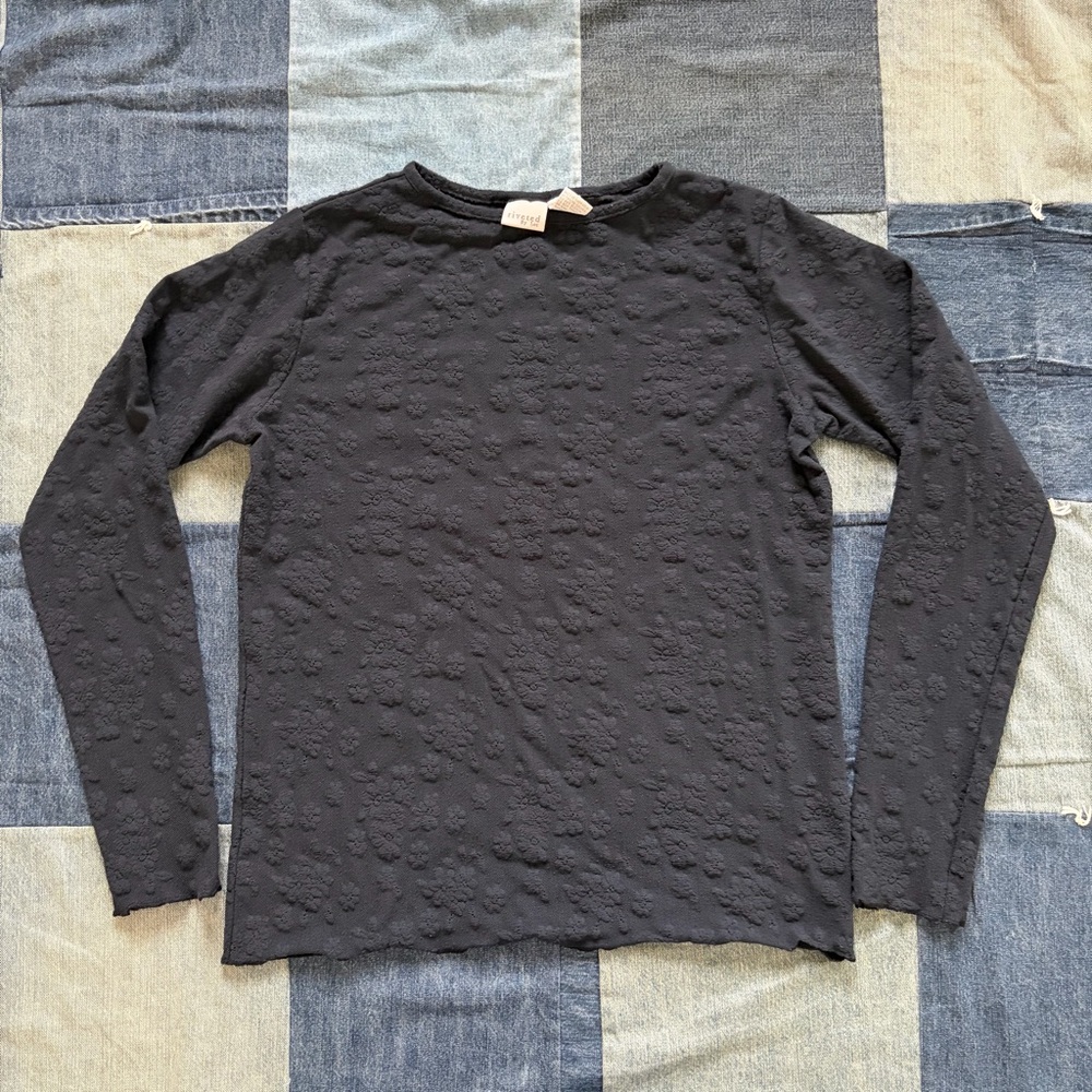 VTG riveted Lee mesh lace sheer navy long sleeve layering floral shirt size L